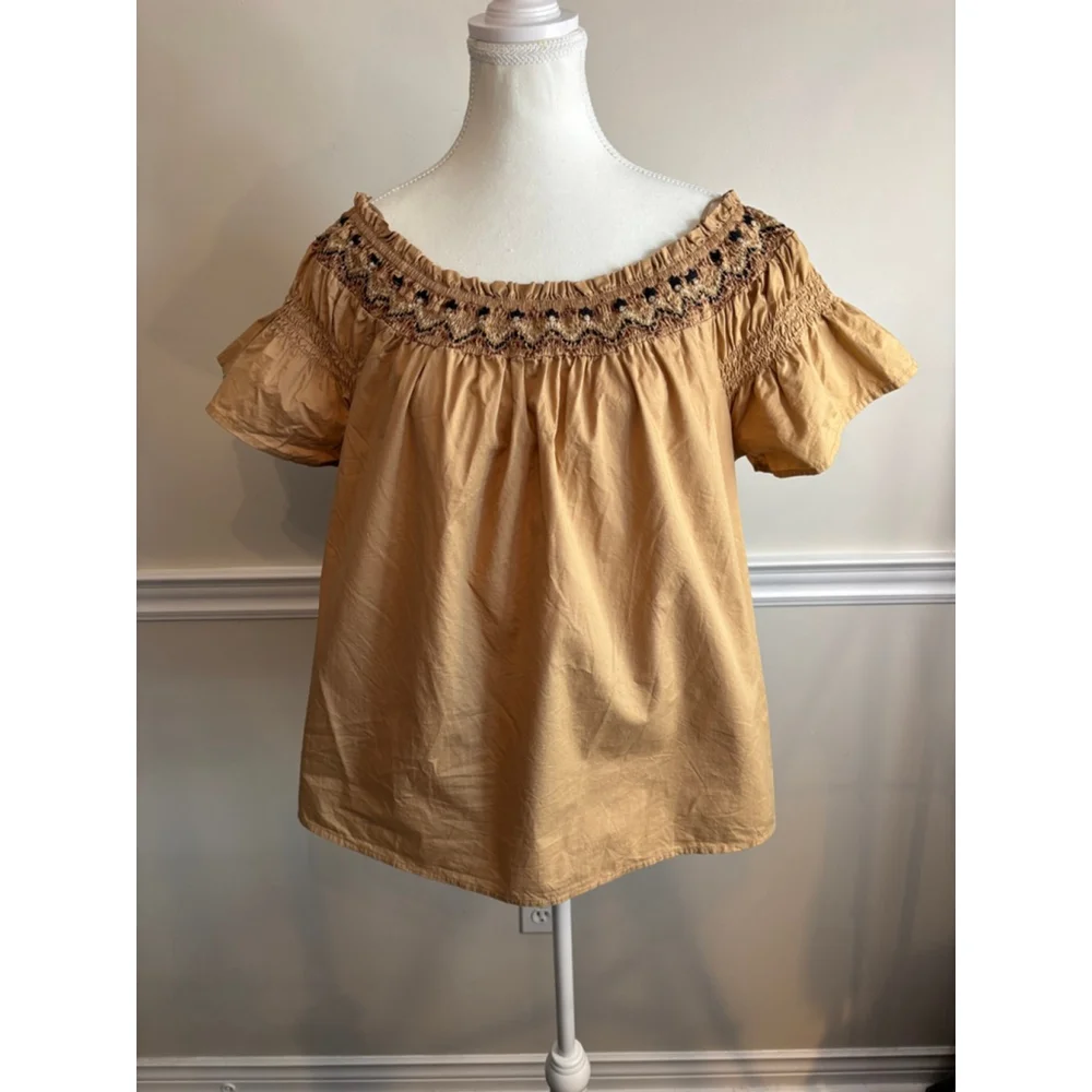 Old Navy Womens Off Shoulder Top Embroidered Boho Large - Picture 2 of 11